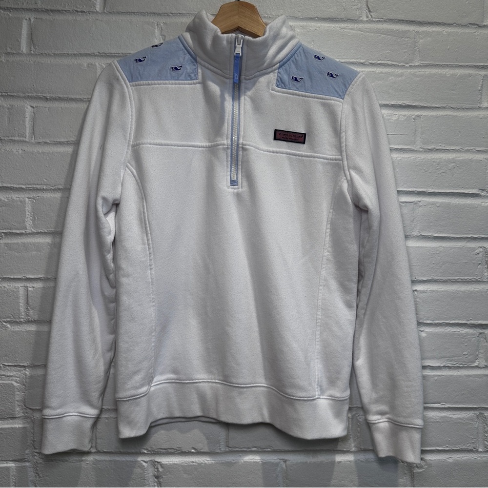 Vineyard Vines Classic Whale Embroidered Oxford Shep Shirt 1/4 Zip Size XS